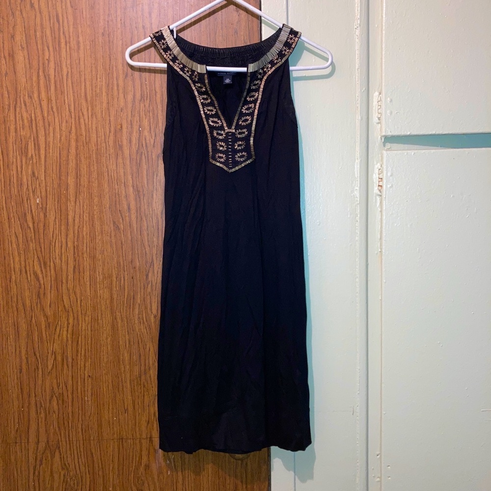 Banana Republic Tunic Embroider Beaded Dress Peasant Blouse Size XS Gold & Black